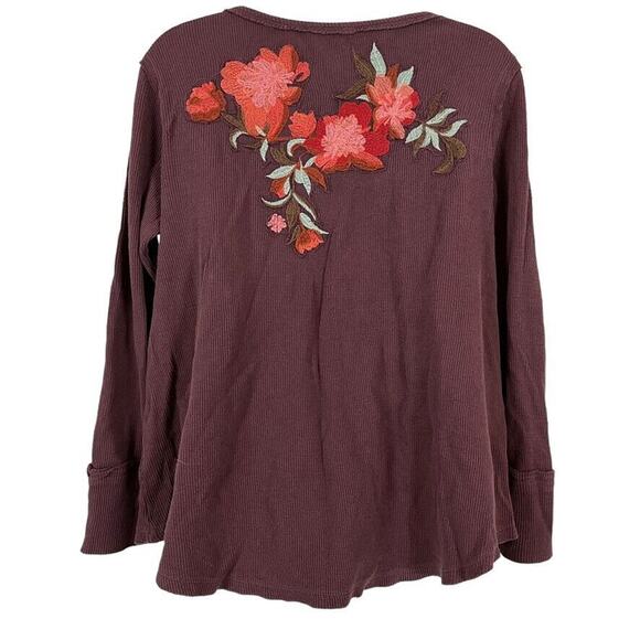 Soft Surroundings Womens Waffle Knit Embroidered Floral V-Neck Long Sleeve Top S - Picture 7 of 16